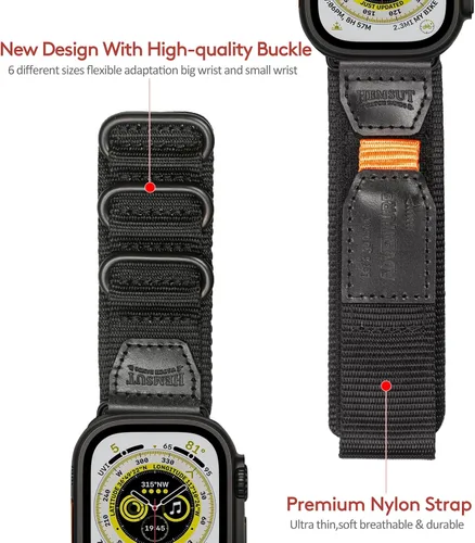 Vista 6 de Correa de nailon resistente compatible con Apple Watch, para iWatch 42/44/45/38/40/41/1.929 in, correa militar para Ultra 1/2 Series