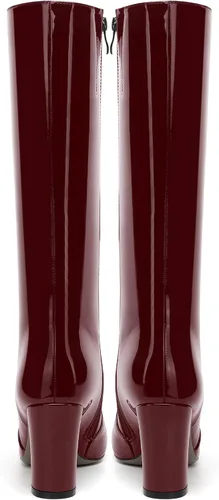Vista 116 de AMBELIGHT Botas altas hasta la rodilla con cremallera y puntera puntiaguda para mujer, de patente sólida, tacón alto, 3.3 pulgadas
