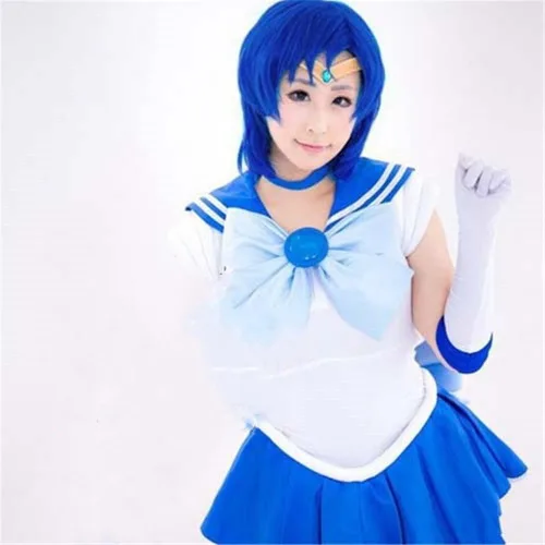 Vista 7 de YOUYI Disfraz de anime Mercury para mujer, talla estadounidense, falda azul