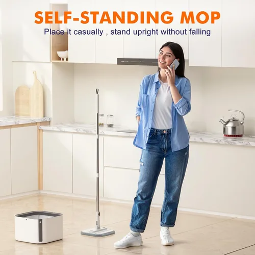 Vista 3 de Sistema mejorado de trapeador giratorio y cubo, cubo interior desmontable para fregona que separa el agua sucia y la cabeza plegable de 90°, sistema