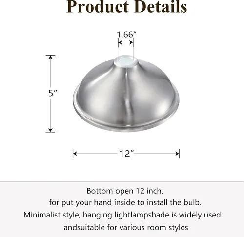 Vista 2 de 12" Brushed Nickel Dome Replacement Shade Metal Farmhouse Pendant Light 2 Pack E26 Base