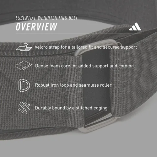 Vista 6 de adidas Cinturón esencial de levantamiento de pesas, cinturón de levantamiento de pesas con núcleo de espuma con cierre seguro