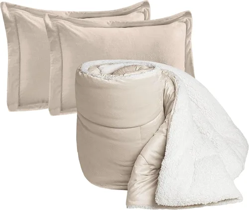 Vista 15 de Elegant Comfort Juego de edredón sherpa ultra afelpado de 2 piezas, color sólido y reverso esponjoso, apto para todas las estaciones, peso pesado