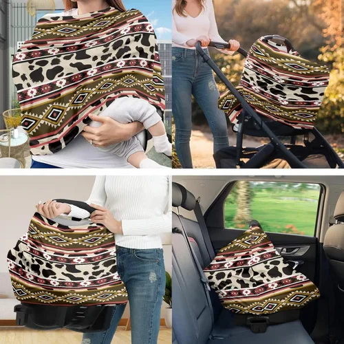 Vista 2 de Toldo de leopardo azteca bohemio para asiento de automóvil, para bebés, elegante funda de almohada de lactancia y lactancia transpirable, se adapta