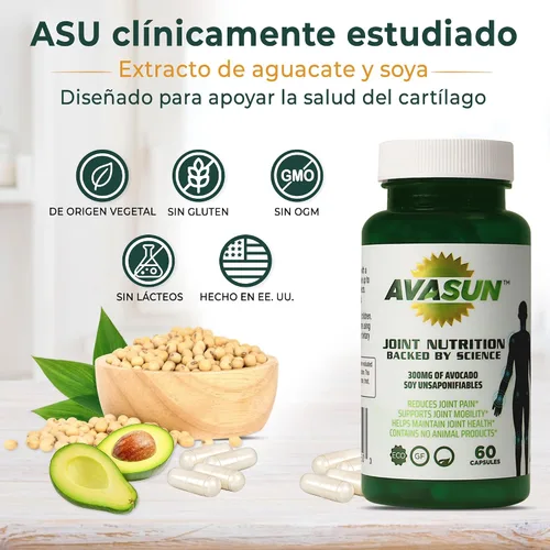 Vista 3 de Suplemento de apoyo articular de ASU – 300 mg de aguacate y soya insaponificables para comodidad de las articulaciones, movilidad y salud