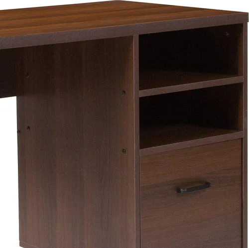 Vista 8 de Flash Furniture Northbrook - Escritorio rústico para computadora con acabado de grano de madera café con marco de metal negro