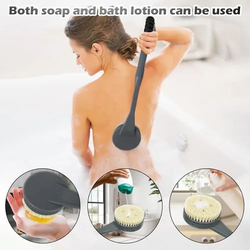 Vista 3 de Cepillo de espalda de mango largo para ducha, cepillo de baño de 20.5 pulgadas, cepillo de cuerpo de ducha con mango curvado para personas mayores