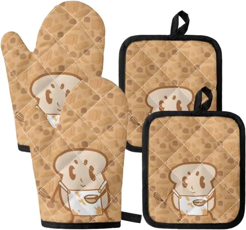 Vista 21 de UNICEU Juego de 4 manoplas de horno personalizadas y soportes para ollas, decoración de cocina, guantes protectores personalizados para hornear