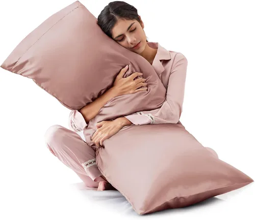 Vista 23 de Love's cabin Funda de almohada de satén para cabello y piel, similar a las fundas de almohada de seda, paquete de 2 fundas de almohada