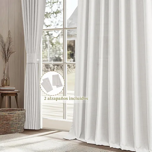 Vista 5 de Cortinas translúcidas de lino beige blanco de 84 pulgadas de largo, 2 paneles, cortinas modernas con filtrado de luz y privacidad, riel de techo
