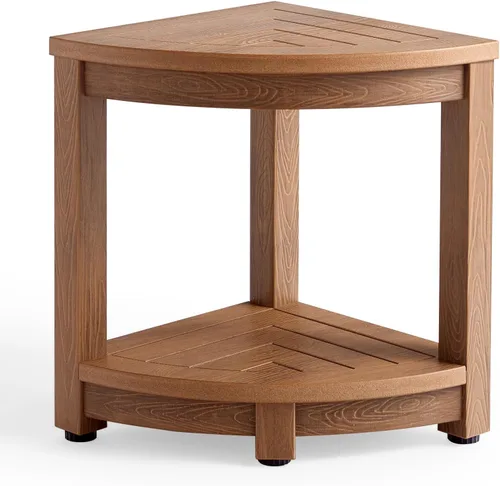 Vista 15 de KaimuBench Banco de ducha para ducha interior, taburete de ducha esquinero de madera de polietileno, asiento de baño de plástico para afeitarse