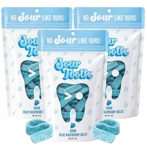 Vista 7 de Sour Tooth Cinturones de fresa, tiras de caramelo de gomitas ácidas masticables, paquete de 6, 4 onzas Soft & Chewy Strips, Sour Candy Bulk, Bulk