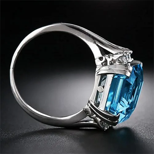 Vista 4 de Anillo de Plata de Ley 925 Brillante con Gemas de Diamante Completo Anillo de Circonia Cúbica Azul Anillos CZ Diamante Anillo de Múltiples Filas