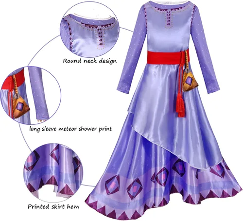 Vista 4 de Ainiel Wish Asha - Disfraz de princesa para niñas, disfraz medieval para juegos de rol, disfraz de Halloween