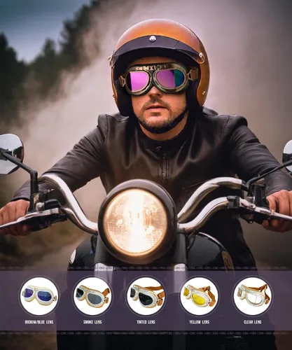 Vista 6 de CRG Sports Gafas de motocicleta estilo aviador vintage estilo piloto motocicleta crucero scooter gafas para hombre, mujer, adulto