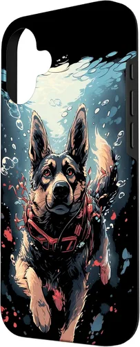 Vista 2 de iPhone 16 German Shepherd Dog Diving Swimming Underwater Case