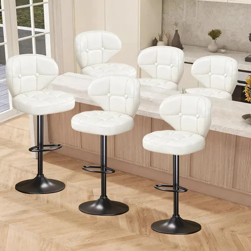 Vista 9 de Juego de 2 taburetes de bar, taburetes de bar giratorios ajustables con respaldo, sillas de bar de altura de mostrador con reposapiés, asiento Negro