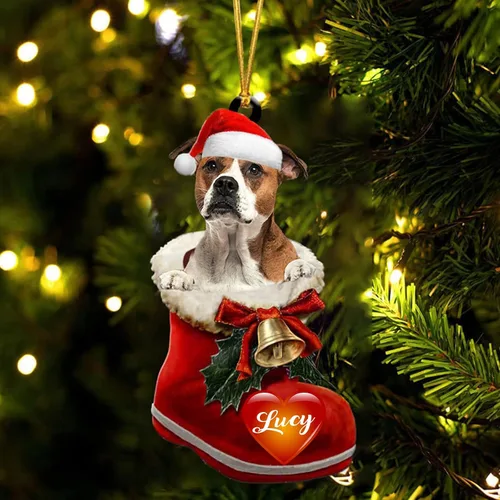 Vista 26 de Adorno de Navidad de perro afgano en bota de Papá Noel, adorno de nombre de perro personalizado, regalo para amante de los perros, decoración