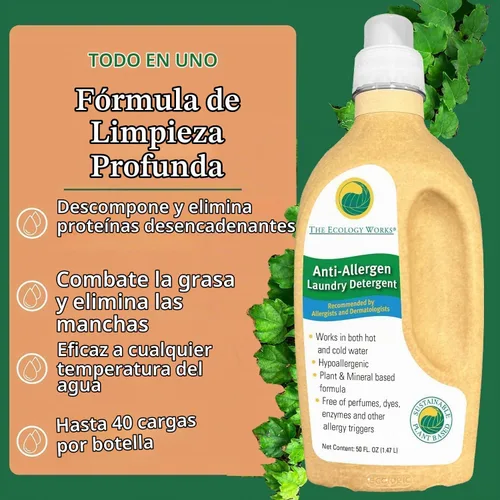 Vista 6 de The Ecology Works Detergente para ropa con solución antialérgenos, 40 onzas.