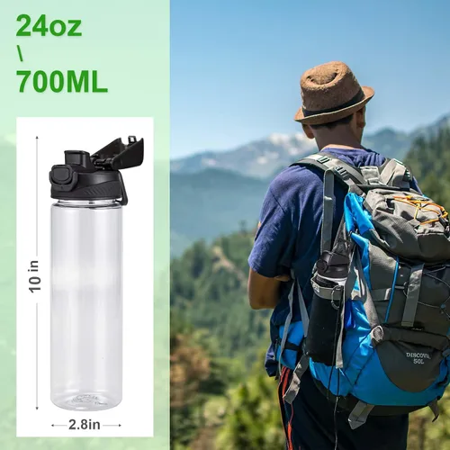 Vista 4 de SUNNOW Paquete de 6 botellas de agua transparentes a granel, botellas de agua de plástico reutilizables de 24 onzas con tapa y asa para beber, a