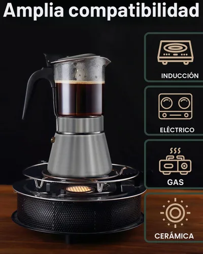 Vista 6 de Grasseed Cafetera Moka de vidrio transparente, cafetera de espresso para estufa con tapa de acero inoxidable cepillado para café italiano - 4