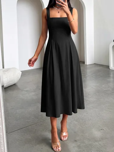 Vista 6 de ANRABESS Vestido de verano para mujer, para invitada de boda, cuello cuadrado, acampanado, sin mangas, fluido, elegante, formal, cóctel, fiesta
