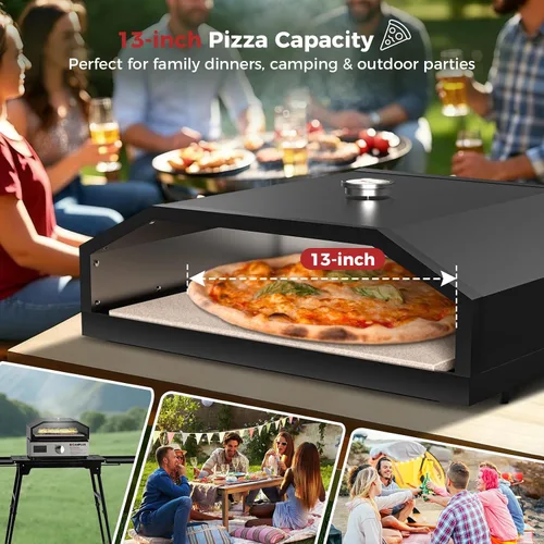 Vista 2 de CAMPLUX Horno de pizza de 17 pulgadas para parrilla con bolsa de almacenamiento y piedra de cordierita de 14.8 x 13 pulgadas, termómetro integrado
