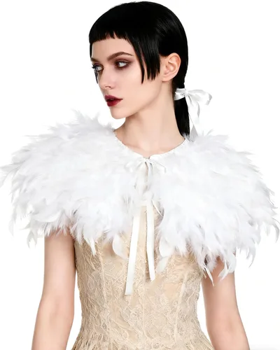 Vista 10 de L'VOW Estola de capa de plumas de moda negro blanco beige chal iridiscente