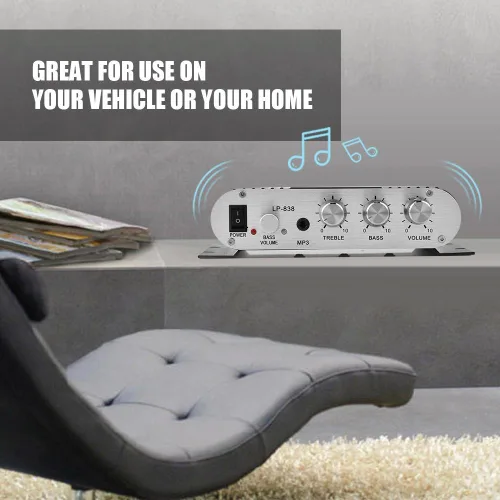 Vista 5 de Amplificador de graves de 2 canales 12v 15w Amplificador estéreo Amplificador digital de audio para el hogar pequeño (negro)