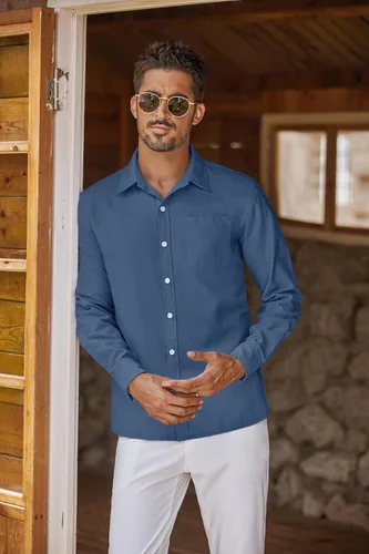 Vista 12 de COOFANDY Camisa Oxford de manga larga con botones para hombre, camisas de vestir de ajuste regular