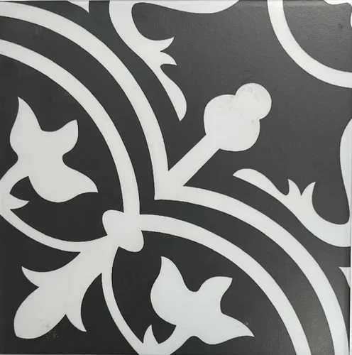 Vista 3 de Flora 8x8 - Azulejo clásico moderno con patrón de porcelana Reverso negro y blanco (1)