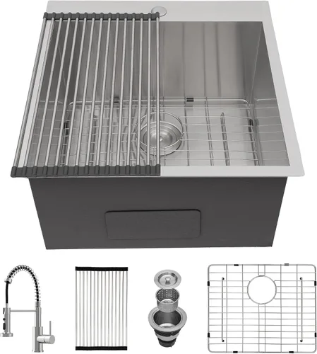 Vista 34 de Fregadero de cocina para exteriores 15 x 15 pulgadas, fregadero de bar de 15 x 15 pulgadas, fregaderos de cocina de acero inoxidable de calibre 16
