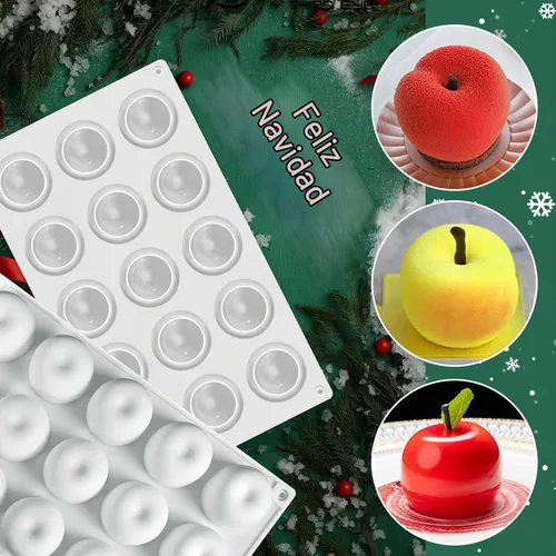 Vista 5 de Molde de silicona de manzana, moldes para pastel de mousse con forma de 15 cavidades