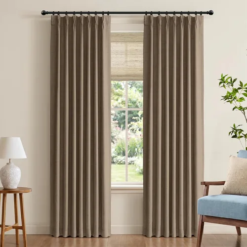Vista 20 de 100% Blackout Shield Cortinas opacas con textura y aspecto de lino de 72 pulgadas de largo, juego de 2 paneles de cortinas opacas de lino sintético