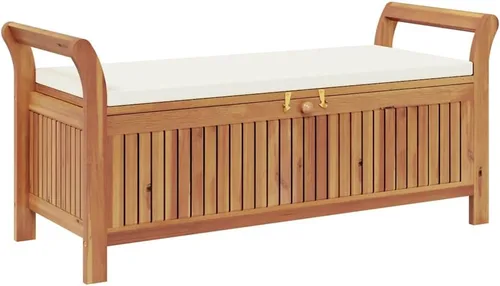 Vista 10 de vidaXL Banco de almacenamiento para patio con cojín de 35.8 pulgadas, madera maciza de acacia Gris