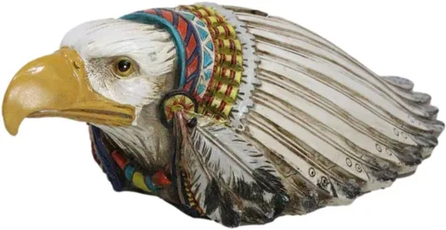Vista 4 de Ebros Gift Wildlife Native Animal Spirit Rústico Águila calva con colorido tocado de jefe indio Piggy Coin Money Bank Jar Figurine