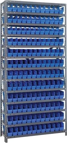 Vista 553 de Quantum QSBU-245BK Heavy Duty Shelving Unit with (7) Shelves and (24) QUS245 Black Bins for Garage Warehouse Storage Distribution 400 lb Load