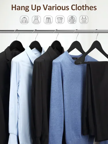 Vista 6 de AMKUFO Perchas de madera de hombro ancho, paquete de 8 perchas con barra antideslizante para pantalones, perchas de madera resistentes con acabado