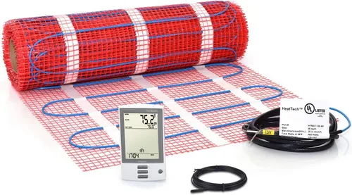 Vista 12 de Kit de alfombrillas calefactoras de suelo de 7.5 pies cuadrados de 120 V, sistema eléctrico de calefacción de suelo radiante, termostato