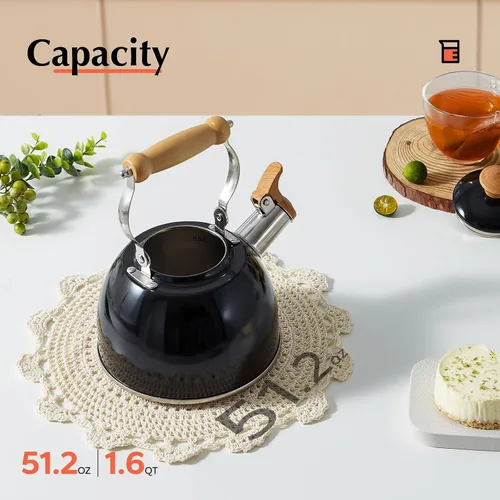 Vista 4 de ROCKURWOK - Tetera de estufa, tetera con mango ergonómico de tacto frío, tetera de acero inoxidable de grado alimenticio, tetera de estufa, tetera