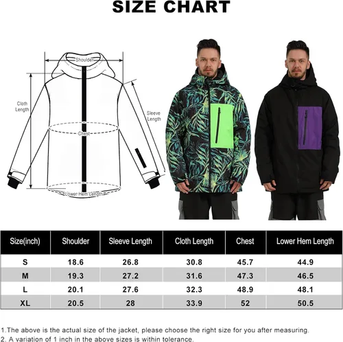 Vista 6 de GSOU SNOW Chaqueta de esquí para hombre, abrigo de nieve para snowboard, cálido, invierno, impermeable, con capucha