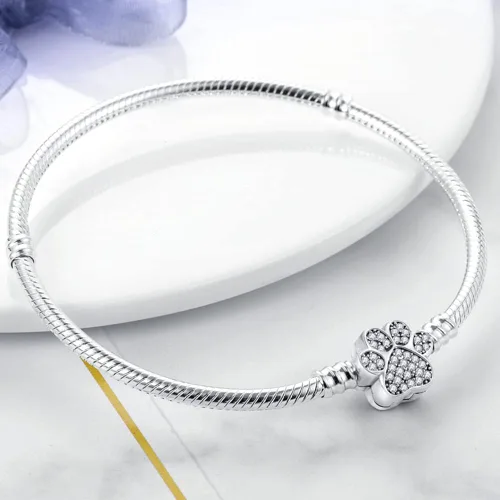Vista 3 de Pandach Pulsera de plata de ley 925 con cierre de circonita cúbica transparente, pulsera de cadena de serpiente básica para cualquier dije