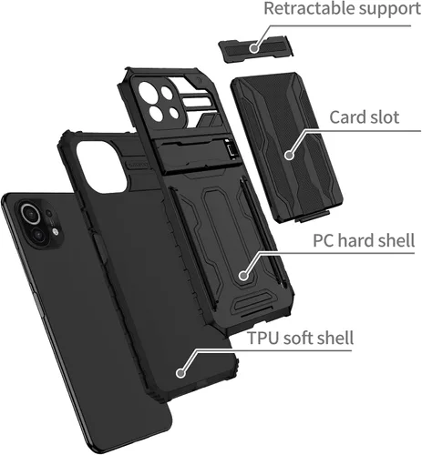 Vista 3 de Funda compatible con Redmi A1, ranura para tarjeta con función atril integrada compatible con Redmi A2 a prueba de golpes, funda protectora 2 en 1