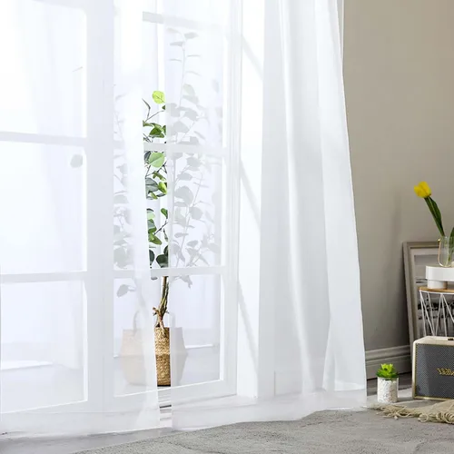 Vista 8 de 2 paneles de cortinas traslúcidas blancas para dormitorio, sala de estar, 96 pulgadas de largo, modernas, suaves, ligeras, con bolsillo para barra