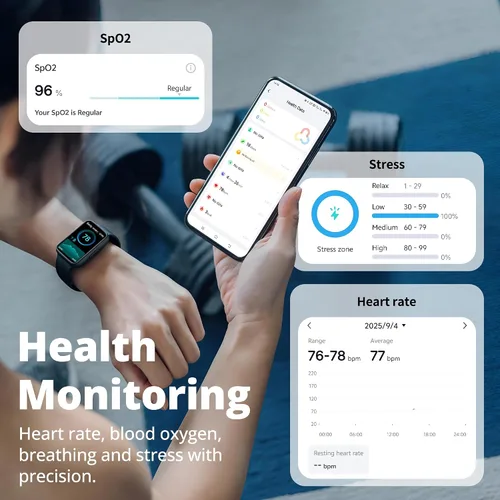 Vista 3 de Reloj inteligente de seguimiento de actividad física para hombres y mujeres, HD de 1.47 pulgadas con Bluetooth, monitor de frecuencia cardíaca 24/7