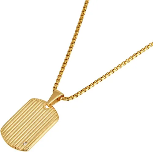 Vista 2 de Geoffrey Beene Collar de acero inoxidable para hombre con circonita cúbica Oro