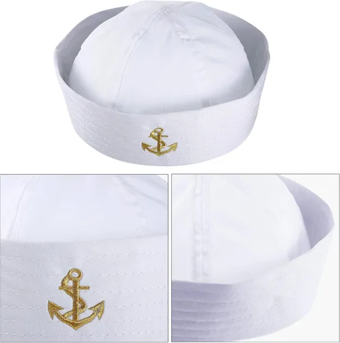 Vista 3 de Boao 6 gorras de marinero blanco de Halloween, gorras de capitán de yate, sombreros náuticos para disfraz de marinero adulto, sombrero de fiesta