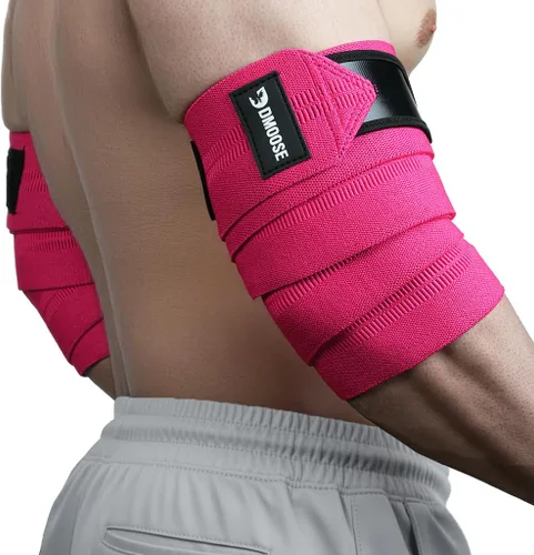 Vista 11 de DMoose Fitness Elbow Wraps for Weightlifting (Pair) - 40'' Adjustable Strap for Gym Workout & Bench Press, Compression Elbow Sleeves for Tendonitis