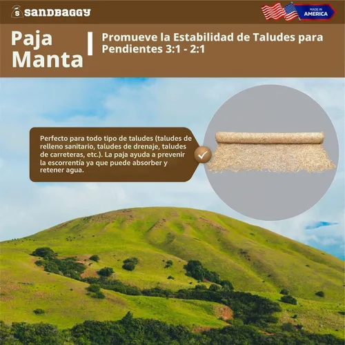 Vista 3 de Sandbaggy - Rollos de paja para control de erosión de doble red para pendientes, canales de flujo moderado, siembra de césped, barrera de malezas, 4