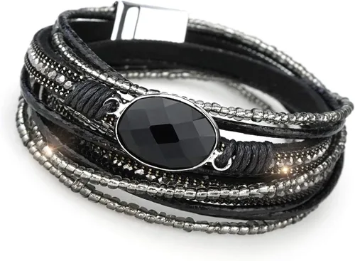 Vista 18 de Suyi Pulsera trenzada de cuero multicapa para mujer, con hebilla magnética Perla Caqui1